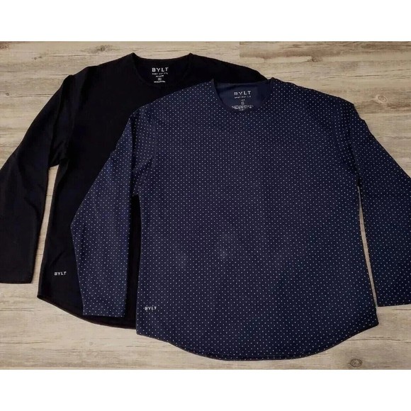 BYLT Drop Cut Shirts Lot Of 2 Long Sleeve Mens Sz XXL Polka Dot Navy Blue Black - Picture 1 of 16